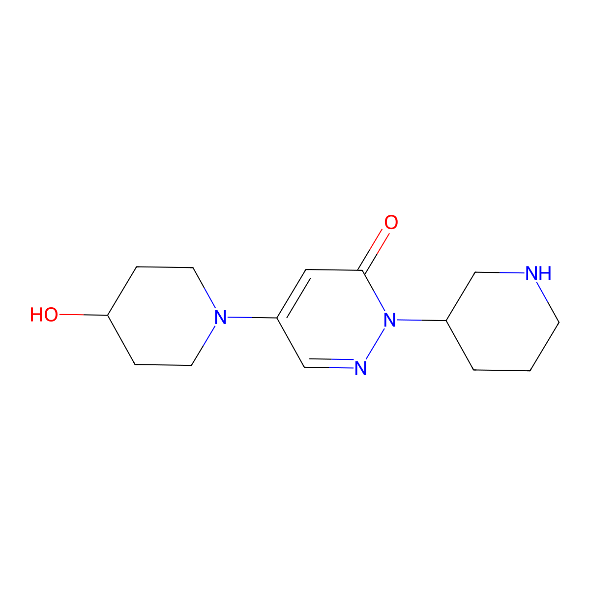 5-(4-Hydroxypiperidin-1-yl)-2-(piperidin-3-yl)pyridazin-3(2H)-one molecular structure, CAS 1803561-84-3