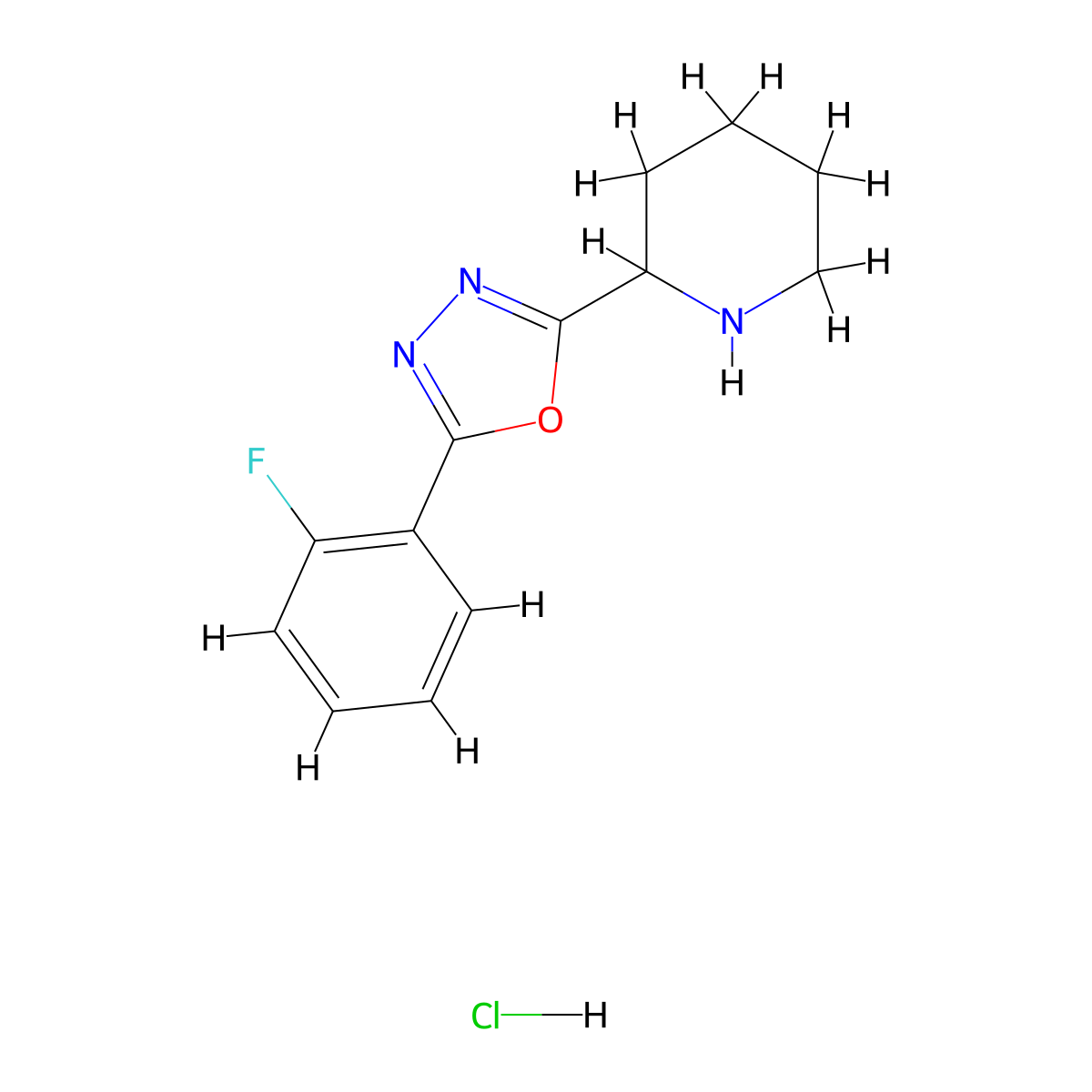 2-[5-(2-Fluorophenyl)-1,3,4-oxadiazol-2-yl]piperidine hydrochloride molecular structure, CAS 1803562-01-7