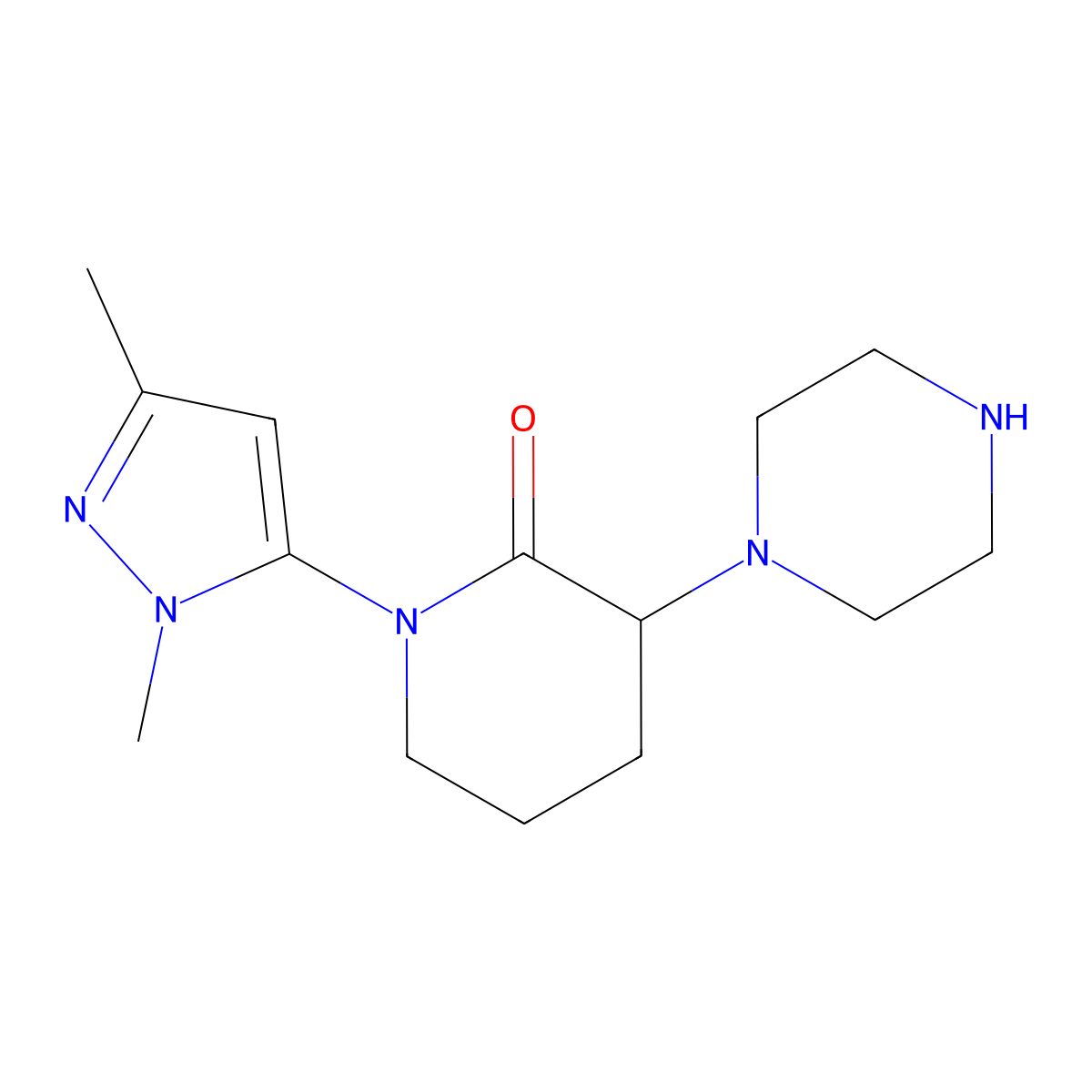 1-(1,3-Dimethyl-1H-pyrazol-5-yl)-3-(piperazin-1-yl)piperidin-2-one molecular structure, CAS 1803562-08-4