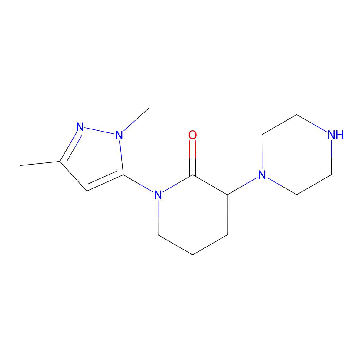 1-(1,3-Dimethyl-1H-pyrazol-5-yl)-3-(piperazin-1-yl)piperidin-2-one molecular structure, CAS 1803562-08-4