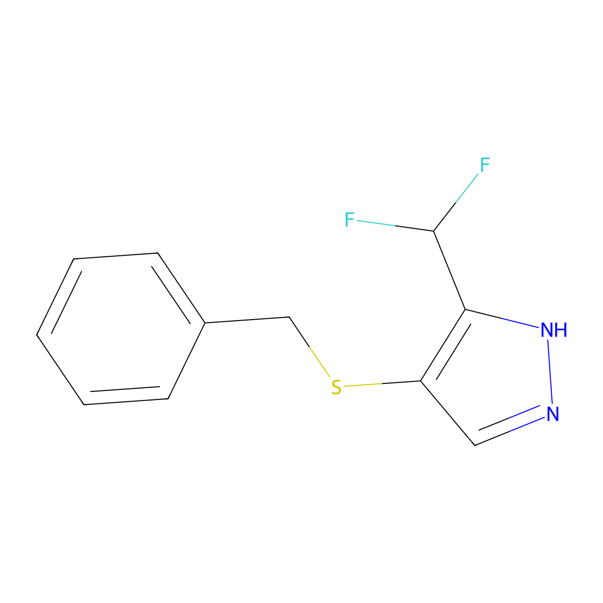 4-(benzylsulfanyl)-3-(difluoromethyl)-1H-pyrazole molecular structure, CAS 1803562-25-5