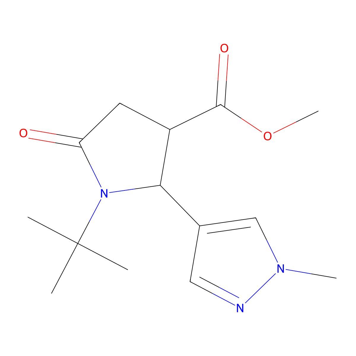 methyl 1-tert-butyl-2-(1-methyl-1H-pyrazol-4-yl)-5-oxopyrrolidine-3-carboxylate molecular structure, CAS 1803562-34-6