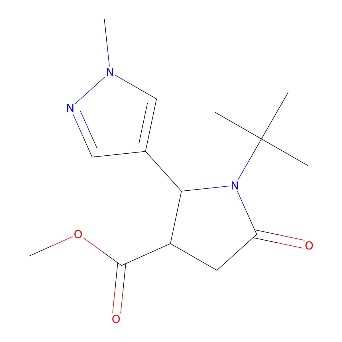 methyl 1-tert-butyl-2-(1-methyl-1H-pyrazol-4-yl)-5-oxopyrrolidine-3-carboxylate molecular structure, CAS 1803562-34-6
