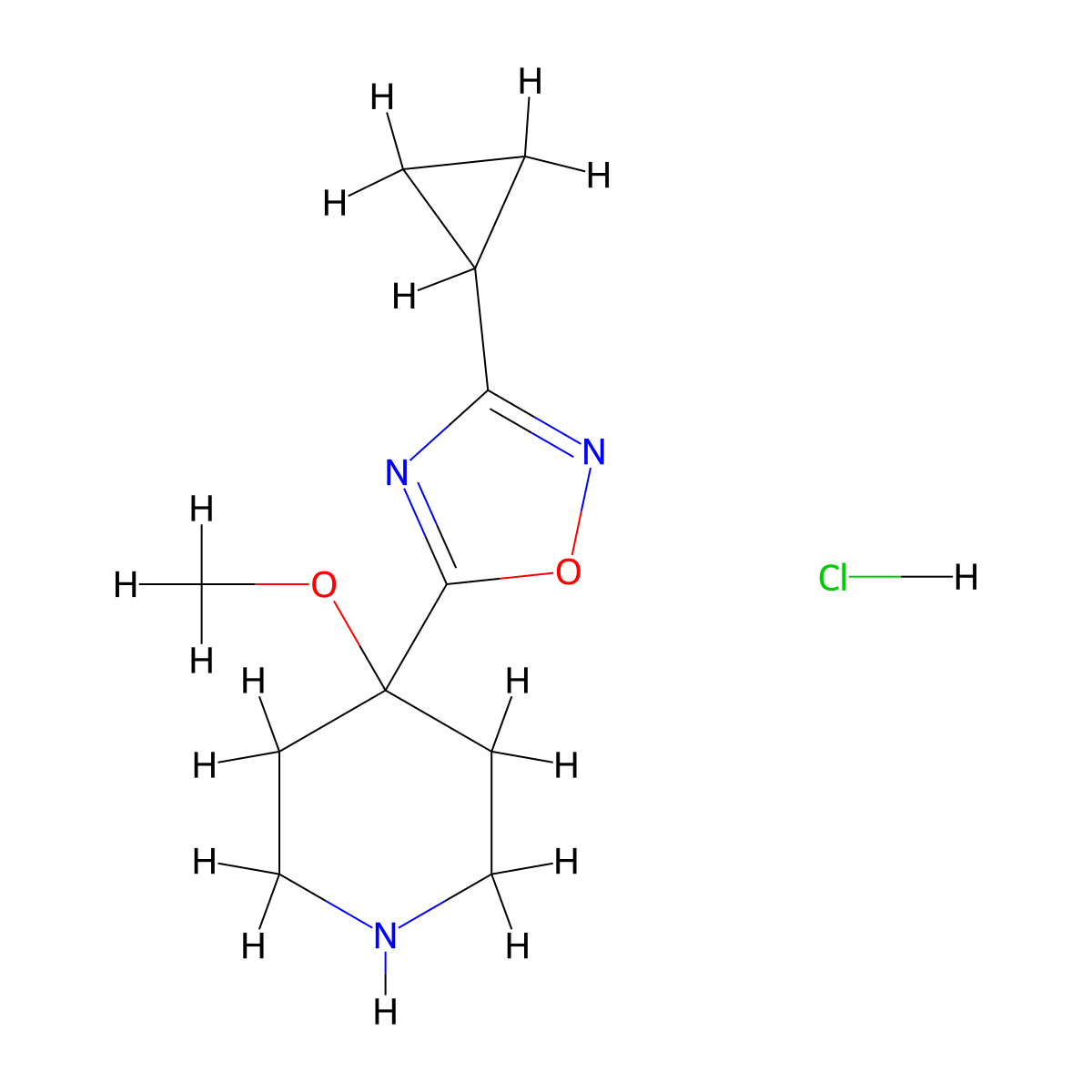 4-(3-Cyclopropyl-1,2,4-oxadiazol-5-yl)-4-methoxypiperidine hydrochloride molecular structure, CAS 1803562-35-7