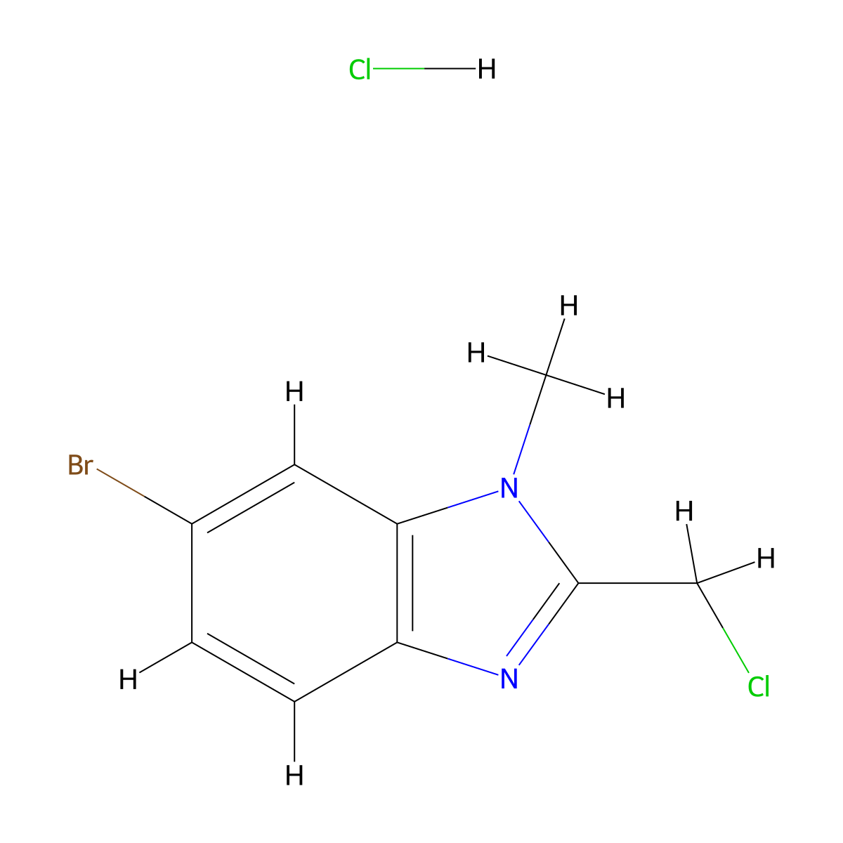 6-bromo-2-(chloromethyl)-1-methyl-1H-1,3-benzodiazole hydrochloride molecular structure, CAS 1803562-57-3