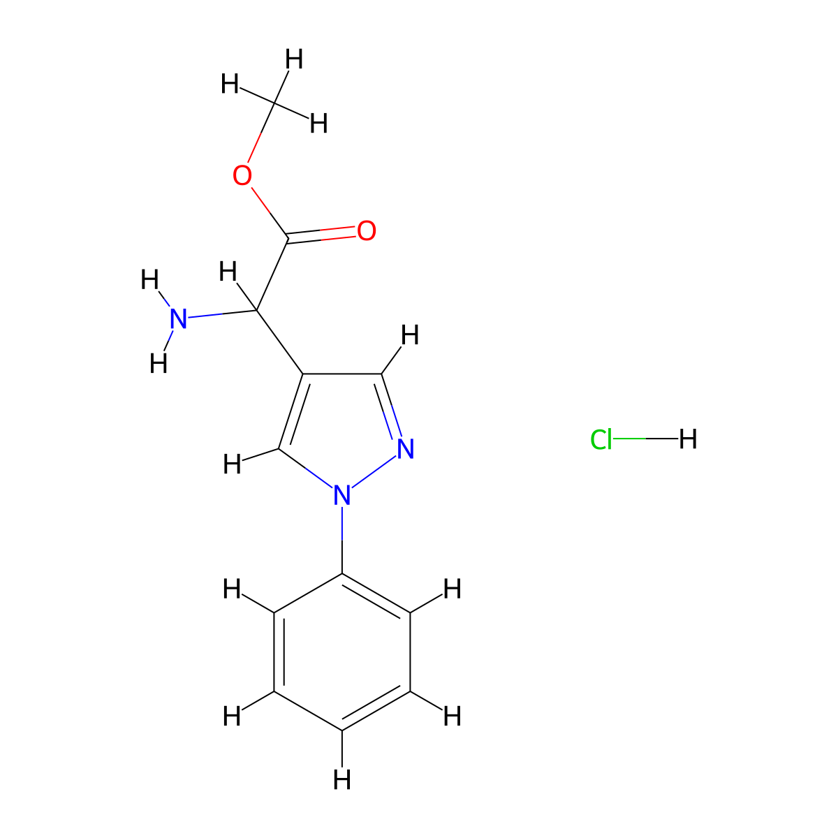 methyl 2-amino-2-(1-phenyl-1H-pyrazol-4-yl)acetate hydrochloride molecular structure, CAS 1803562-80-2