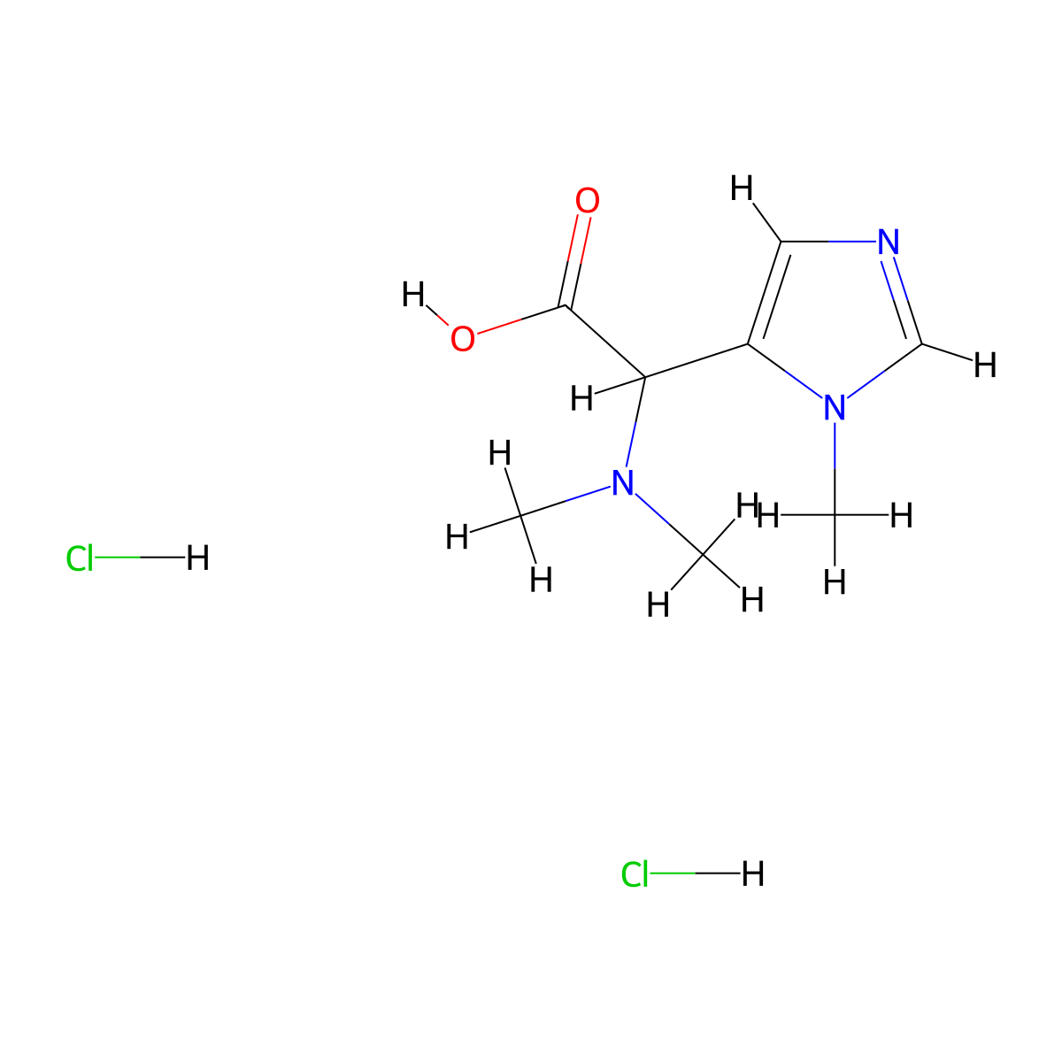 2-(dimethylamino)-2-(1-methyl-1H-imidazol-5-yl)acetic acid dihydrochloride molecular structure, CAS 1803562-91-5