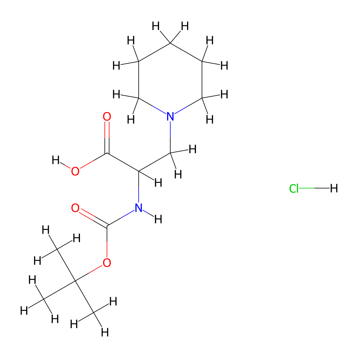 2-{[(Tert-butoxy)carbonyl]amino}-3-(piperidin-1-yl)propanoic acid hydrochloride molecular structure, CAS 1803562-92-6