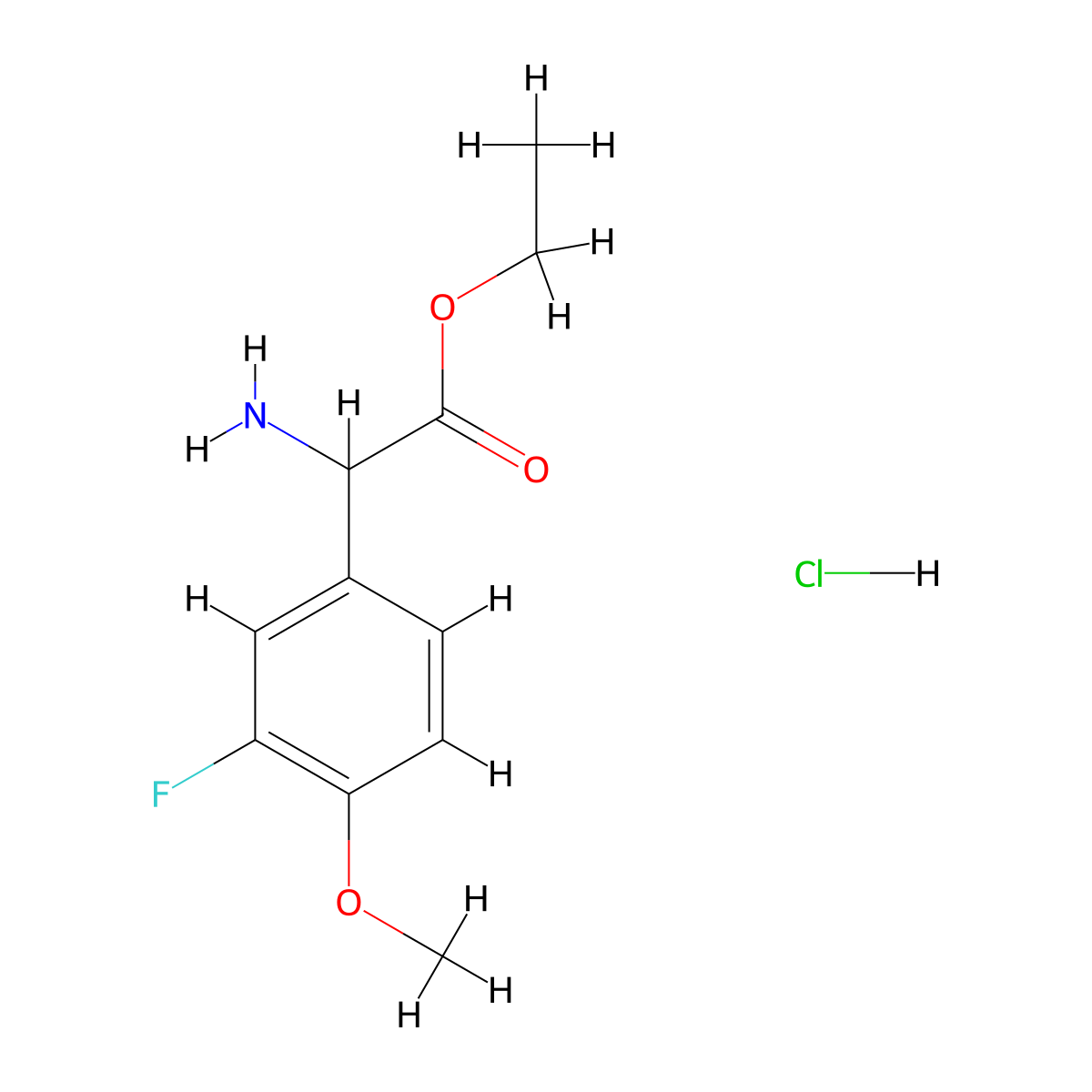 Ethyl 2-amino-2-(3-fluoro-4-methoxyphenyl)acetate hydrochloride molecular structure, CAS 1803565-56-1