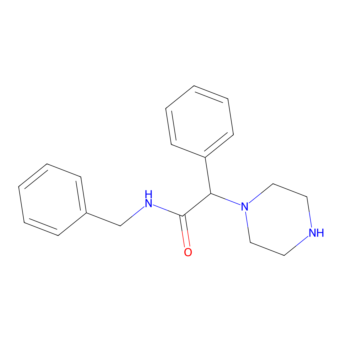 N-benzyl-2-phenyl-2-(piperazin-1-yl)acetamide molecular structure, CAS 1803565-68-5