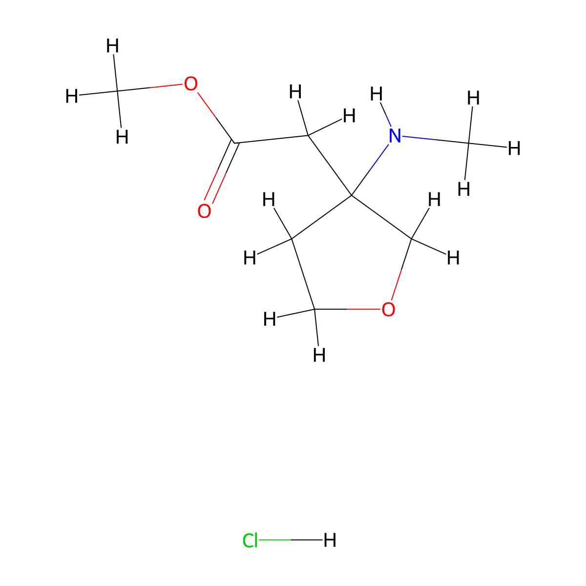 Methyl 2-[3-(methylamino)oxolan-3-yl]acetate hydrochloride molecular structure, CAS 1803565-91-4