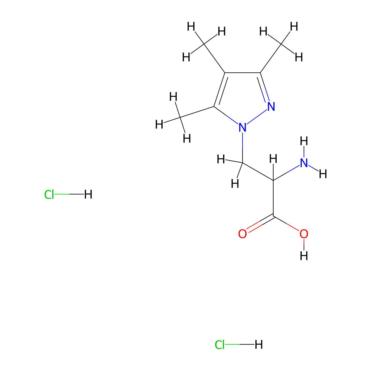2-amino-3-(trimethyl-1H-pyrazol-1-yl)propanoic acid dihydrochloride molecular structure, CAS 1803565-92-5