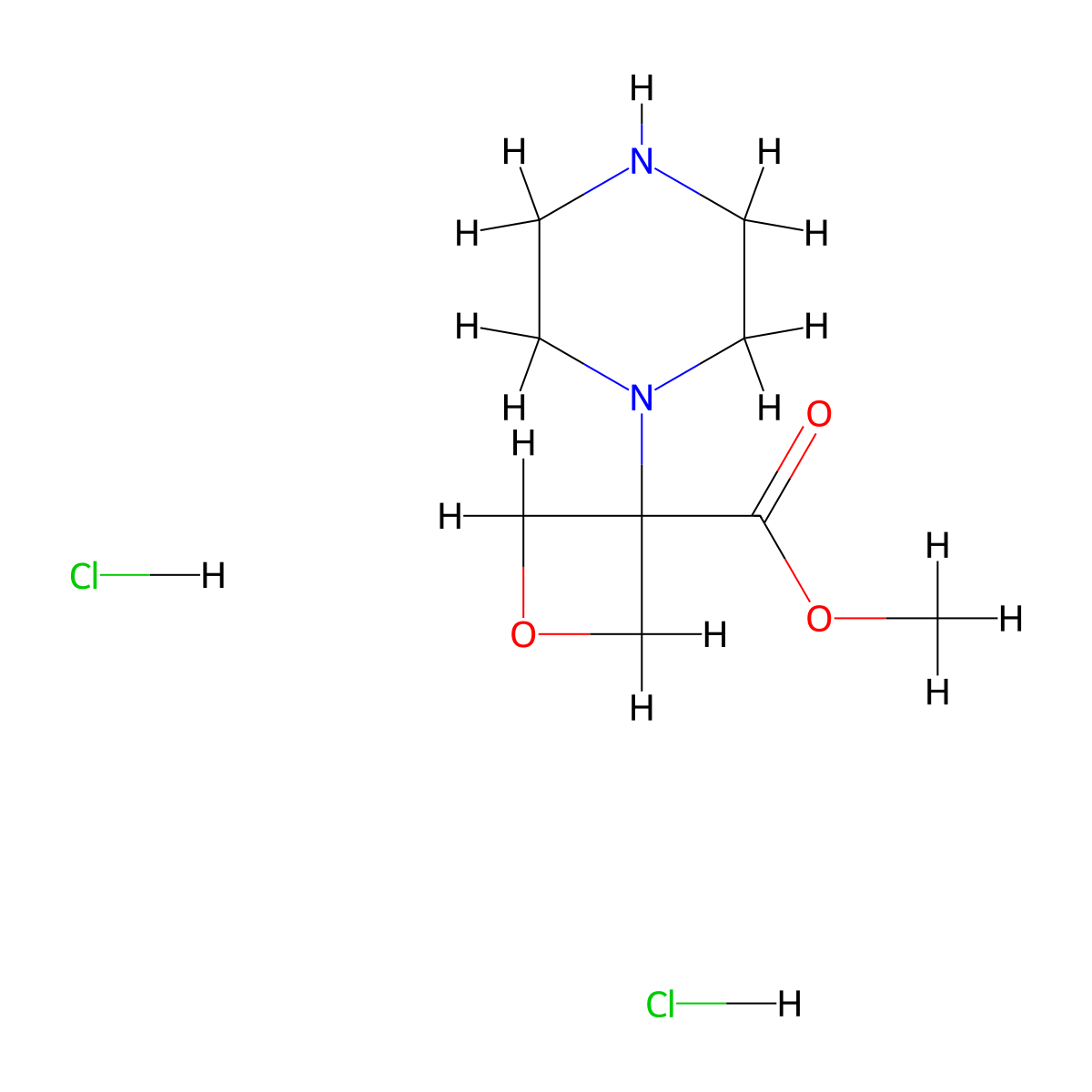 Methyl 3-(piperazin-1-yl)oxetane-3-carboxylate dihydrochloride molecular structure, CAS 1803566-01-9