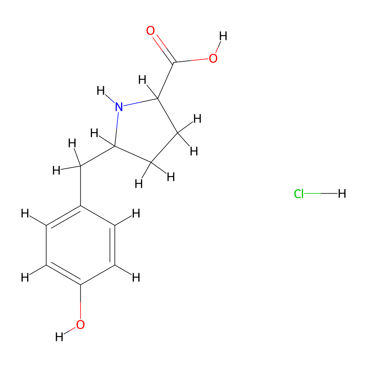 5-((4-Hydroxyphenyl)methyl)pyrrolidine-2-carboxylic acid hydrochloride molecular structure, CAS 1803566-20-2