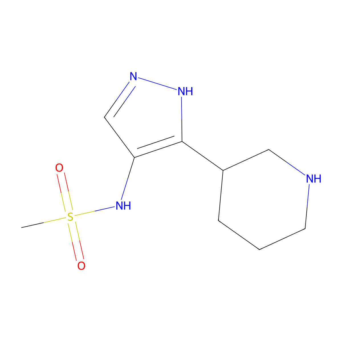 N-[3-(piperidin-3-yl)-1H-pyrazol-4-yl]methanesulfonamide molecular structure, CAS 1803566-25-7