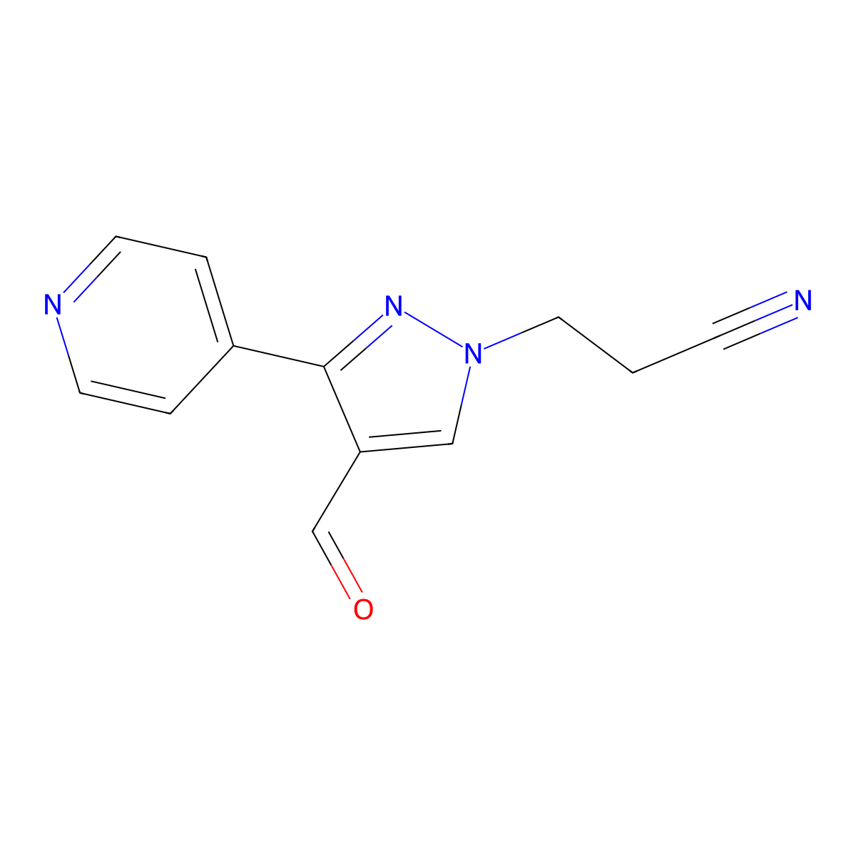 3-(4-formyl-3-(pyridin-4-yl)-1H-pyrazol-1-yl)propanenitrile molecular structure, CAS 1803566-62-2