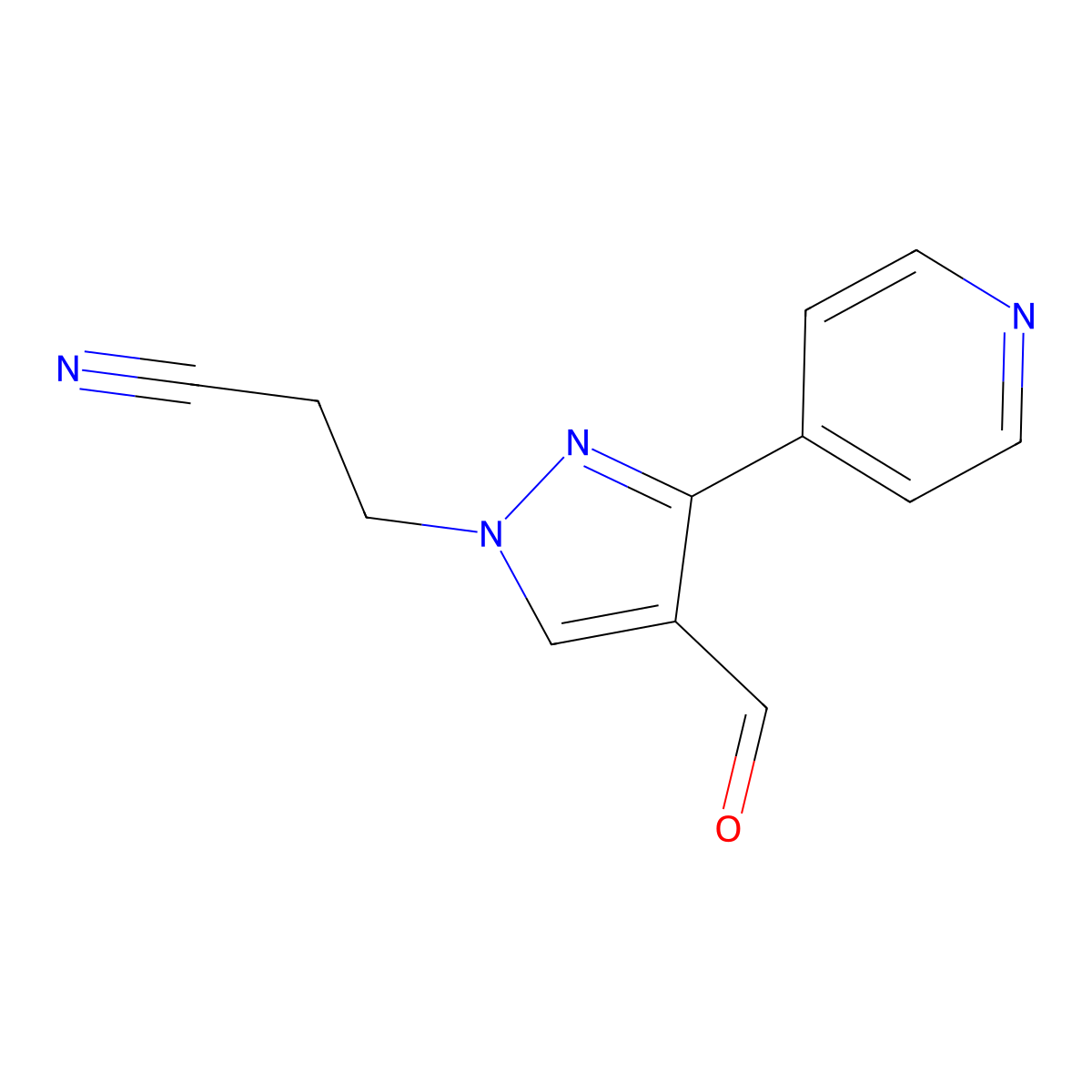 3-(4-formyl-3-(pyridin-4-yl)-1H-pyrazol-1-yl)propanenitrile molecular structure, CAS 1803566-62-2