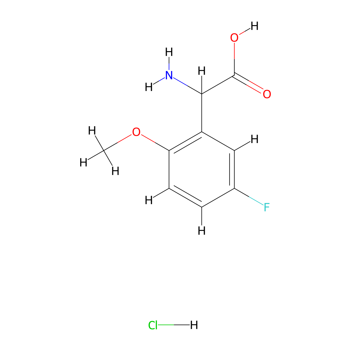 2-Amino-2-(5-fluoro-2-methoxyphenyl)acetic acid hydrochloride molecular structure, CAS 1803566-64-4