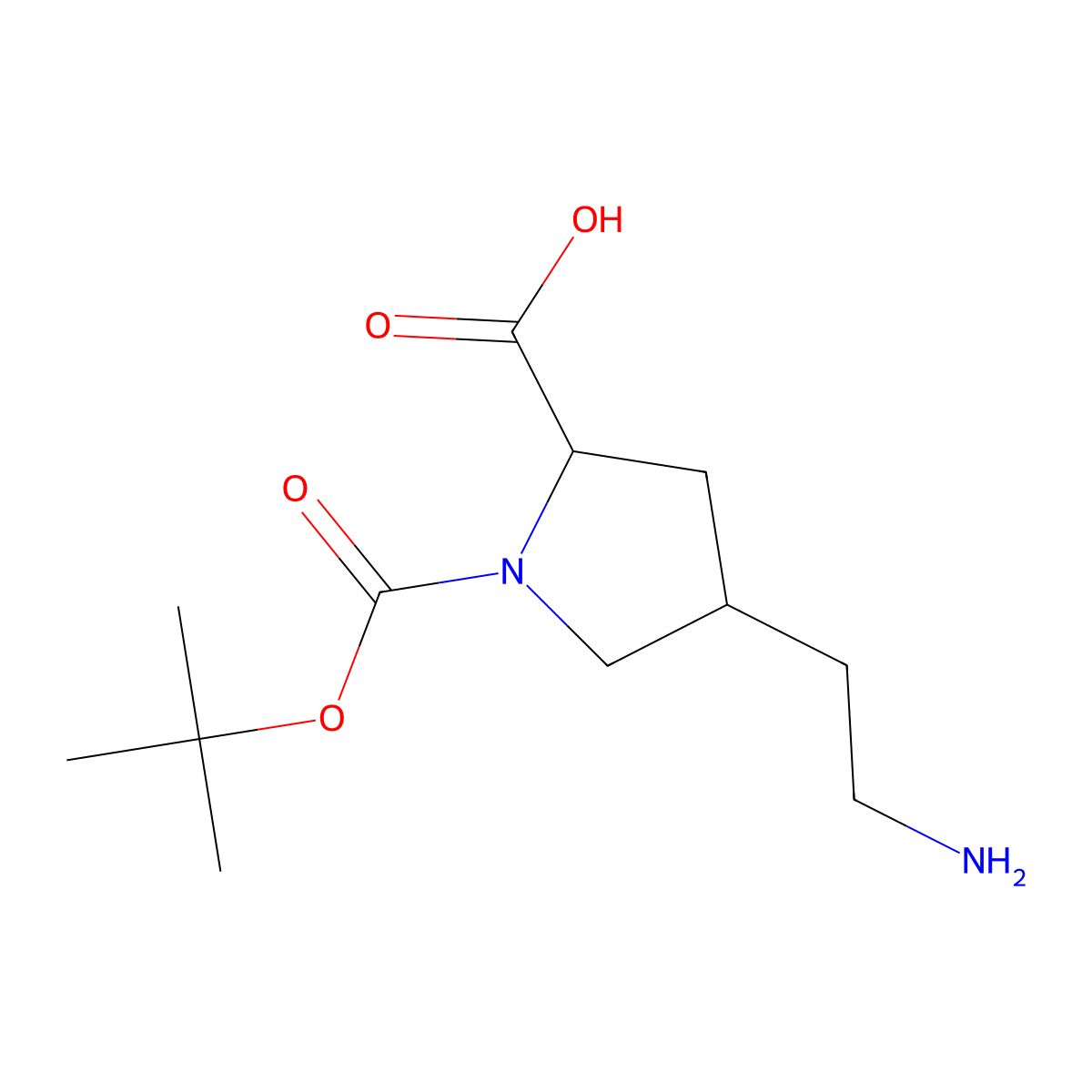 4-(2-Aminoethyl)-1-[(tert-butoxy)carbonyl]pyrrolidine-2-carboxylic acid molecular structure, CAS 1803567-01-2
