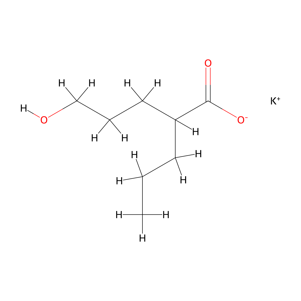 Potassium 5-hydroxy-2-propylpentanoate molecular structure, CAS 1803567-07-8