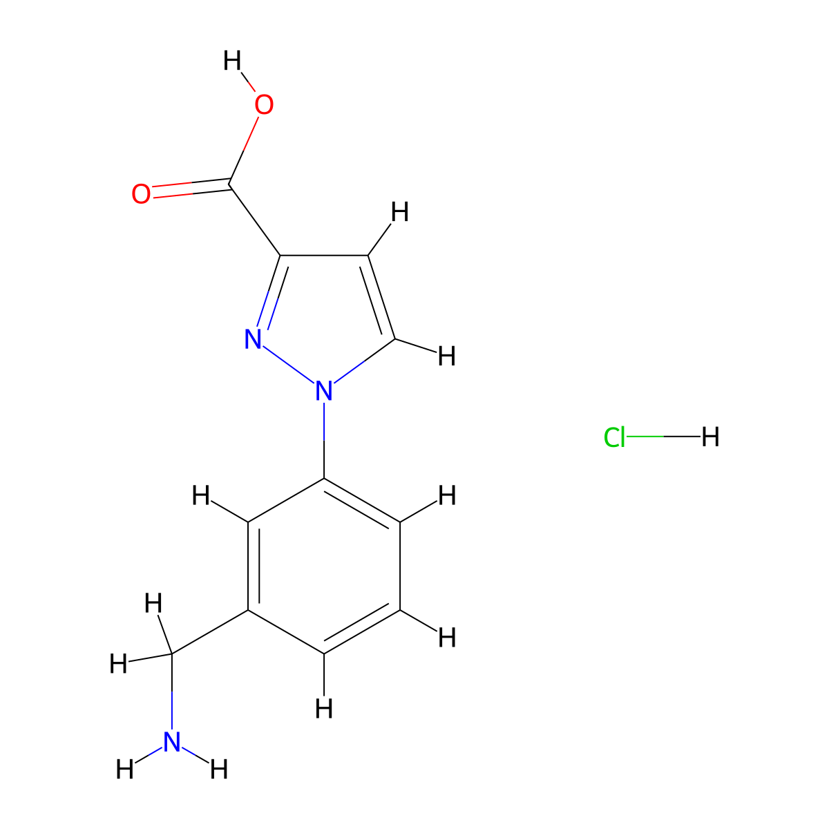 1-[3-(aminomethyl)phenyl]-1H-pyrazole-3-carboxylic acid hydrochloride molecular structure, CAS 1803567-11-4