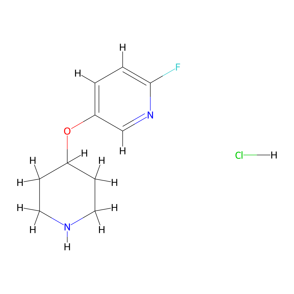 2-Fluoro-5-(piperidin-4-yloxy)pyridine hydrochloride molecular structure, CAS 1803567-36-3
