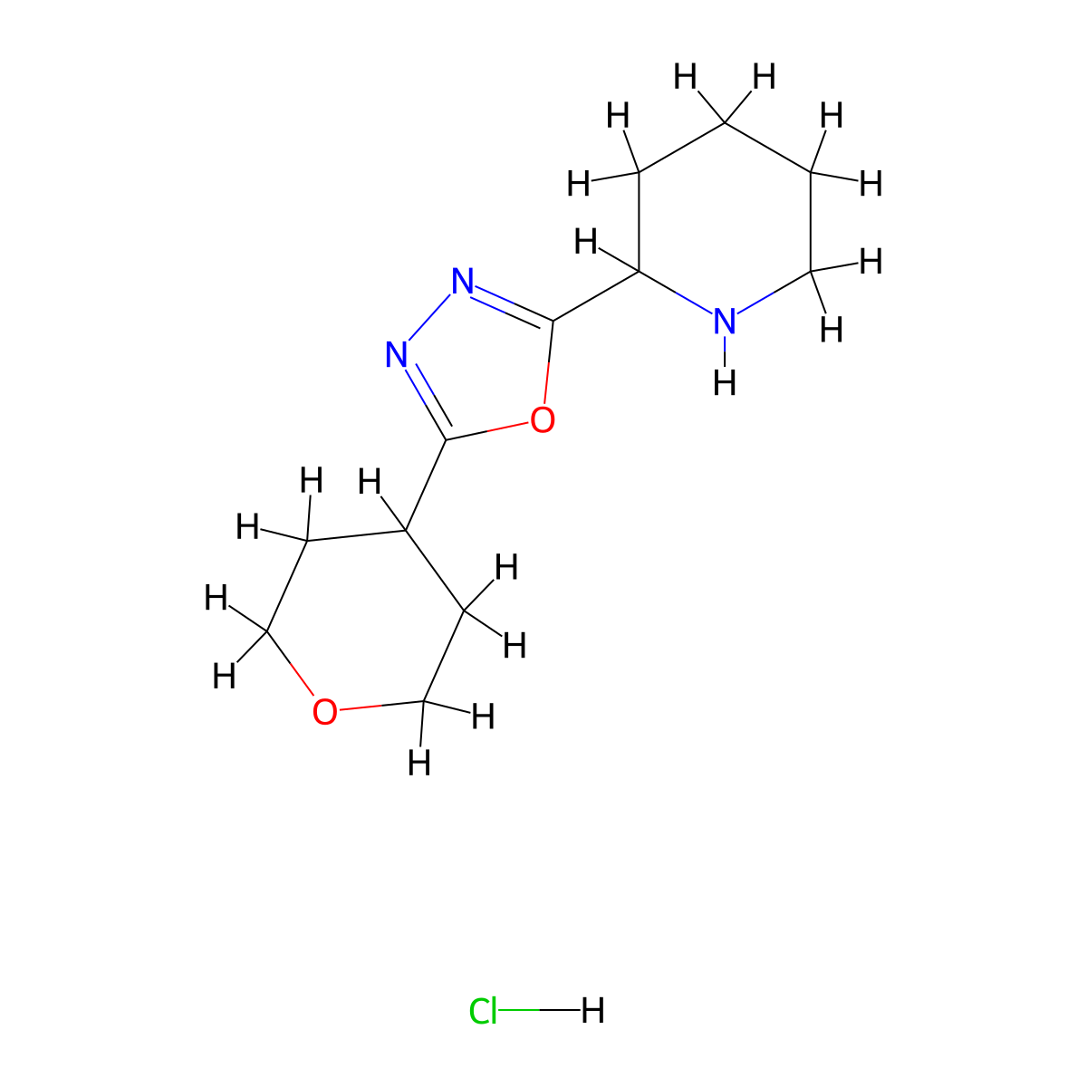 2-[5-(Oxan-4-yl)-1,3,4-oxadiazol-2-yl]piperidine hydrochloride molecular structure, CAS 1803567-39-6