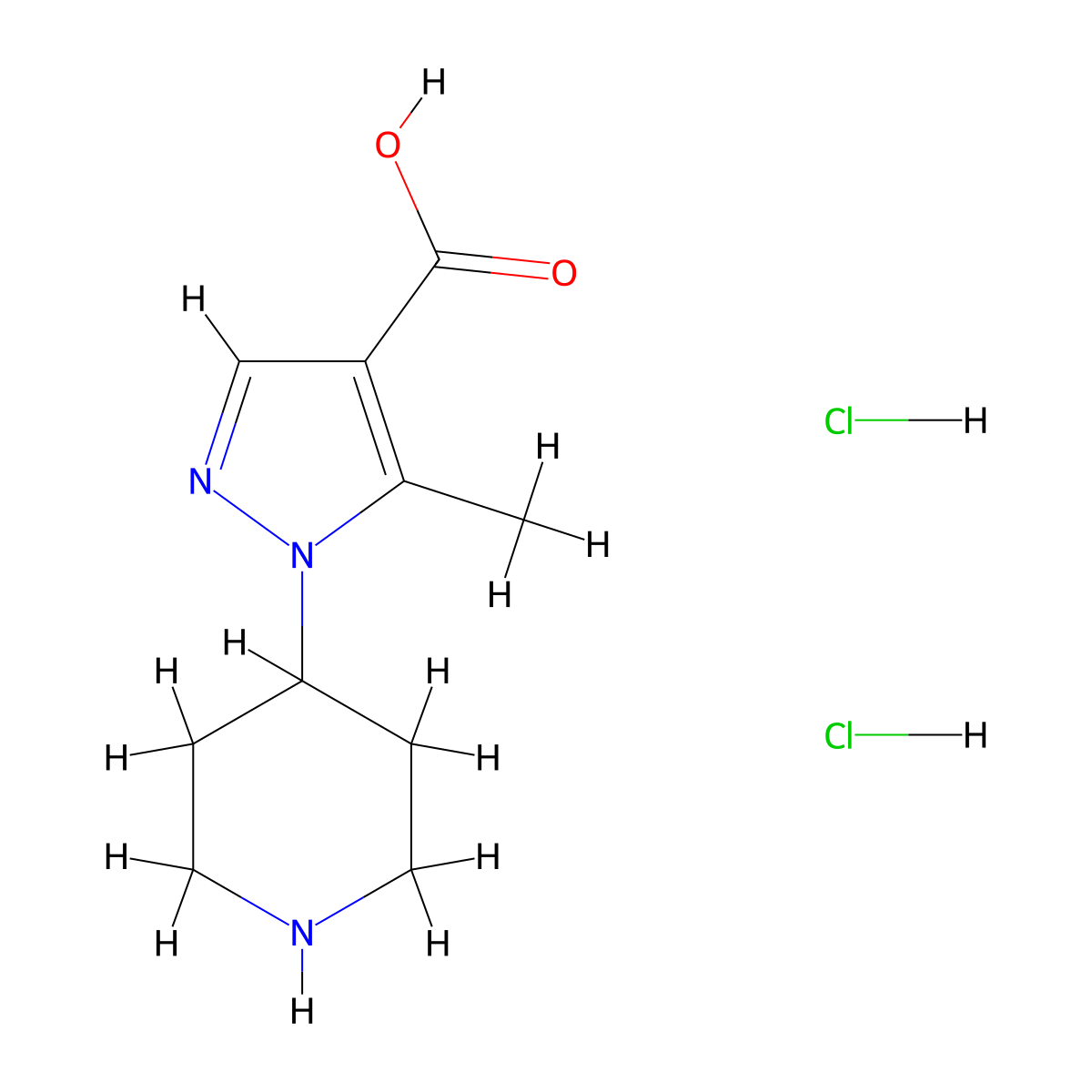 5-methyl-1-(piperidin-4-yl)-1H-pyrazole-4-carboxylic acid dihydrochloride molecular structure, CAS 1803567-45-4