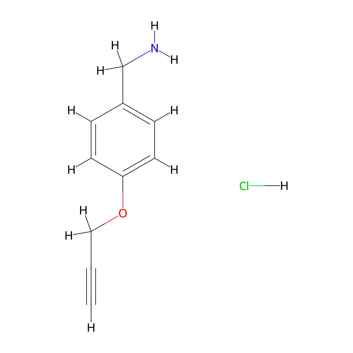 [4-(Prop-2-yn-1-yloxy)phenyl]methanamine hydrochloride molecular structure, CAS 1803567-62-5