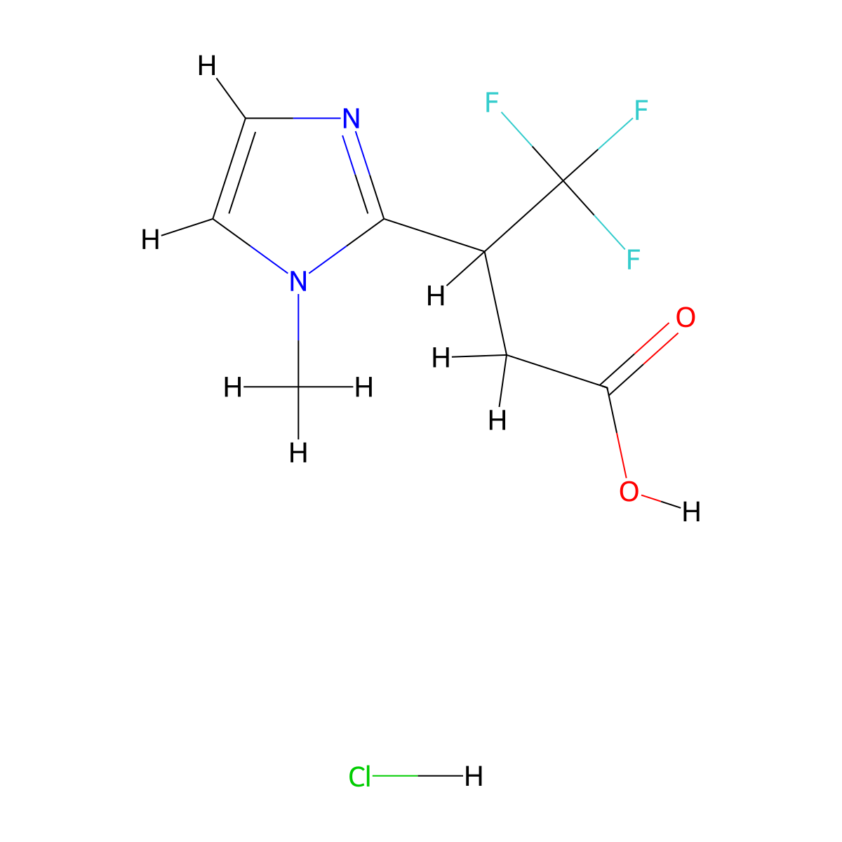 4,4,4-trifluoro-3-(1-methyl-1H-imidazol-2-yl)butanoic acid hydrochloride molecular structure, CAS 1803570-04-8