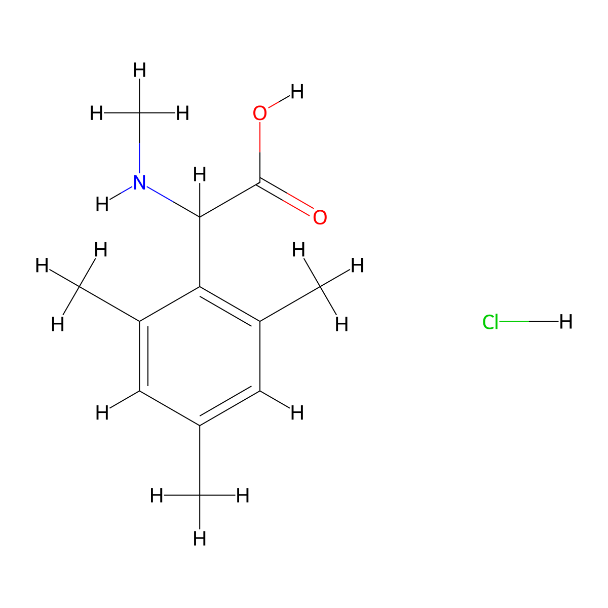 2-(Methylamino)-2-(2,4,6-trimethylphenyl)acetic acid hydrochloride molecular structure, CAS 1803570-08-2
