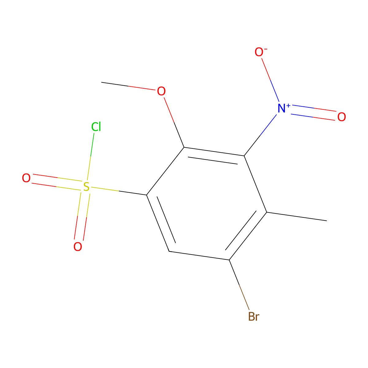 5-Bromo-2-methoxy-4-methyl-3-nitrobenzene-1-sulfonyl chloride molecular structure, CAS 1803570-11-7