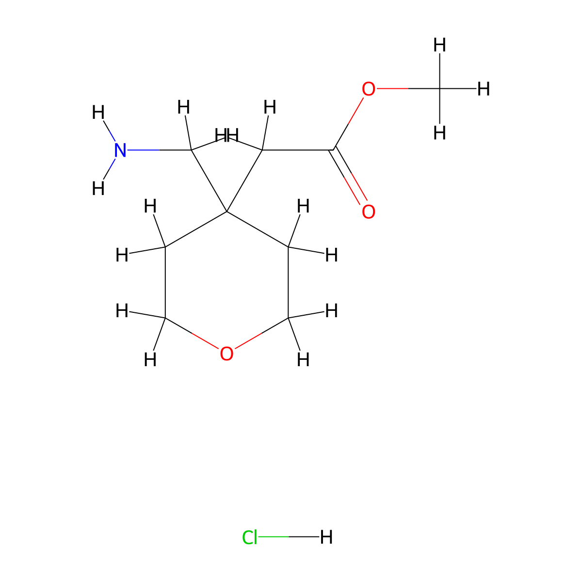 Methyl 2-[4-(aminomethyl)oxan-4-yl]acetate hydrochloride molecular structure, CAS 1803570-15-1