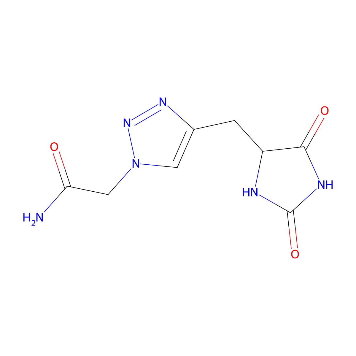 2-{4-[(2,5-dioxoimidazolidin-4-yl)methyl]-1H-1,2,3-triazol-1-yl}acetamide molecular structure, CAS 1803570-37-7
