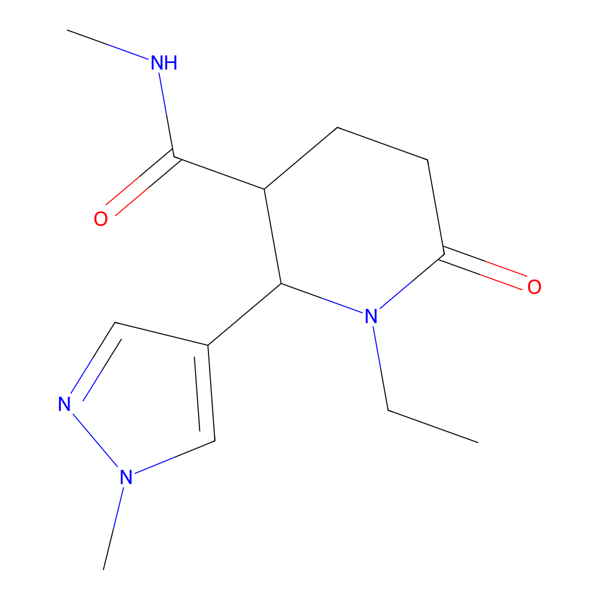 1-ethyl-N-methyl-2-(1-methyl-1H-pyrazol-4-yl)-6-oxopiperidine-3-carboxamide molecular structure, CAS 1803570-55-9