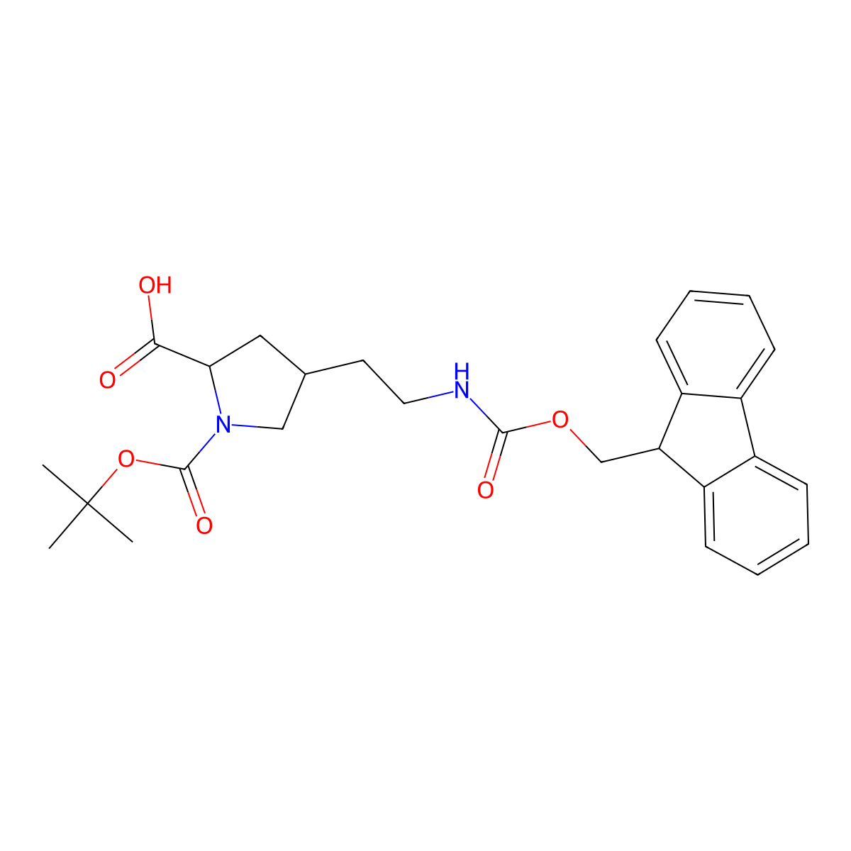 1-[(tert-butoxy)carbonyl]-4-(2-{[(9H-fluoren-9-ylmethoxy)carbonyl]amino}ethyl)pyrrolidine-2-carboxylic acid molecular structure, CAS 1803570-81-1