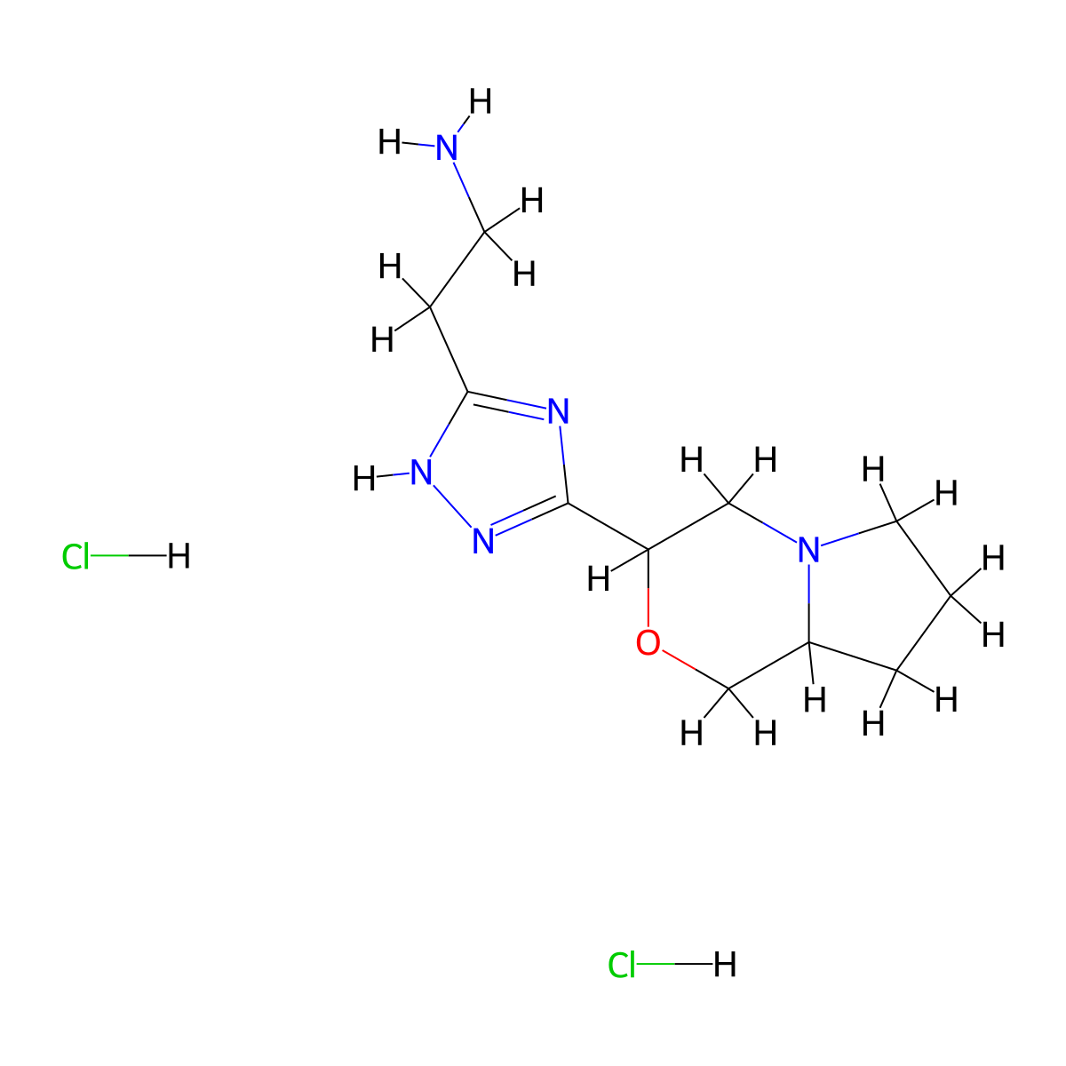 2-(3-(hexahydro-1H-pyrrolo(2,1-c)morpholin-3-yl)-1H-1,2,4-triazol-5-yl)ethan-1-amine dihydrochloride molecular structure, CAS 1803570-82-2