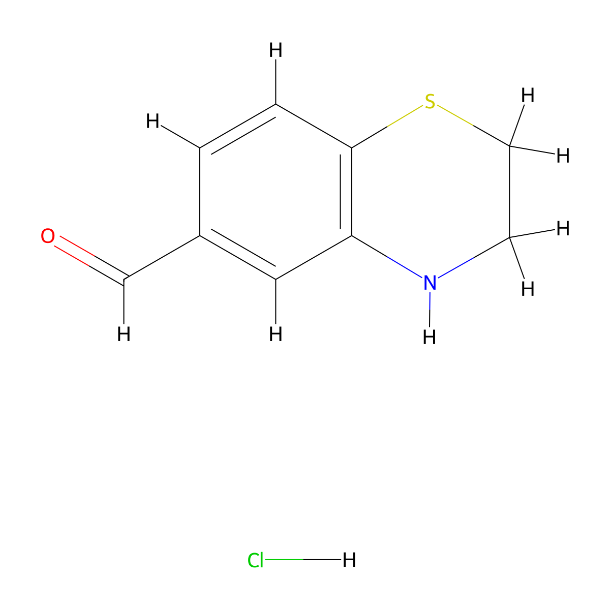 3,4-dihydro-2H-1,4-benzothiazine-6-carbaldehyde hydrochloride molecular structure, CAS 1803571-71-2
