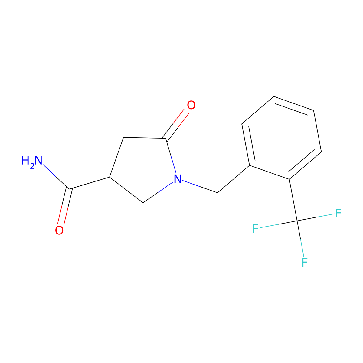 5-Oxo-1-{[2-(trifluoromethyl)phenyl]methyl}pyrrolidine-3-carboxamide molecular structure, CAS 1803572-06-6