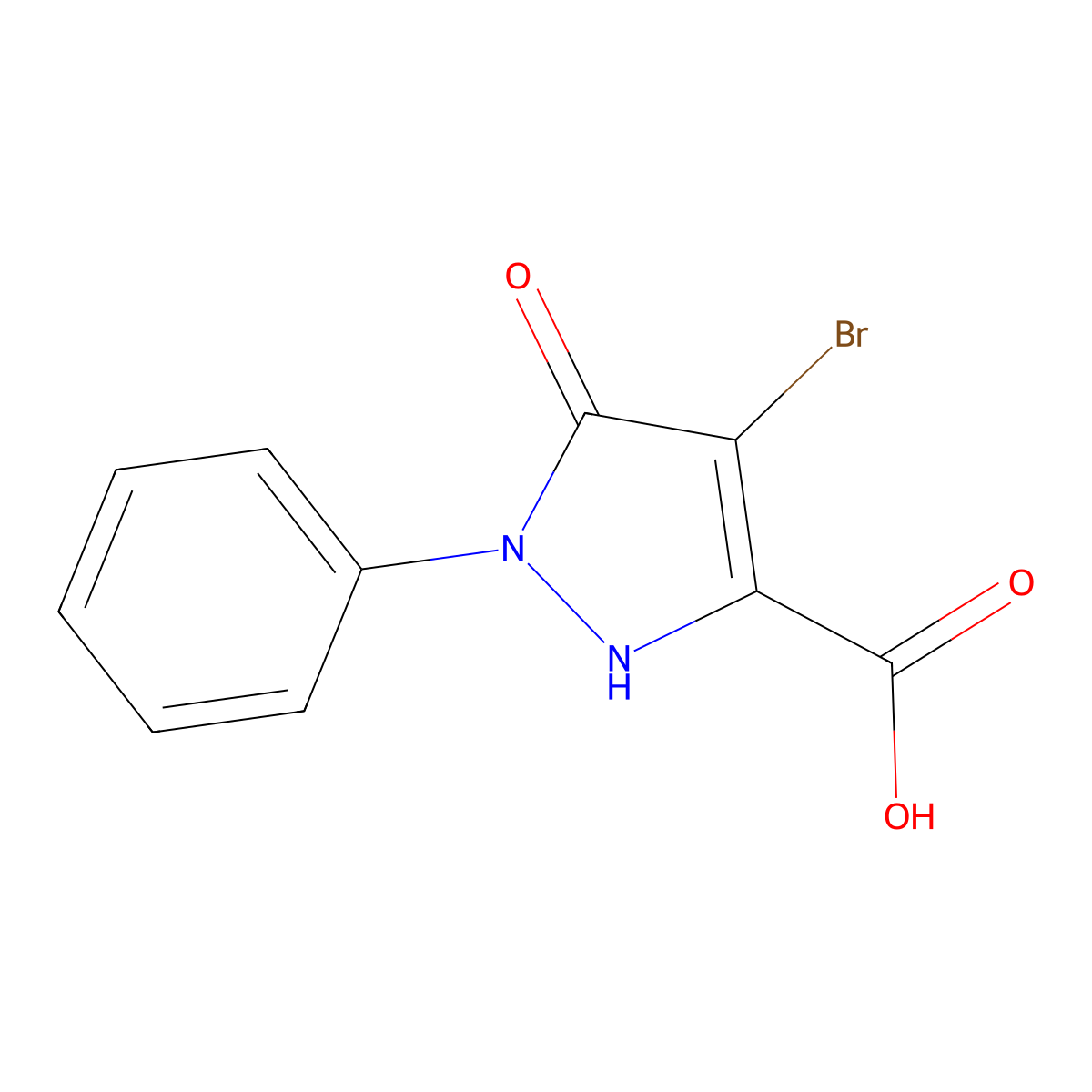 4-bromo-5-oxo-1-phenyl-2,5-dihydro-1H-pyrazole-3-carboxylic acid molecular structure, CAS 1803572-42-0