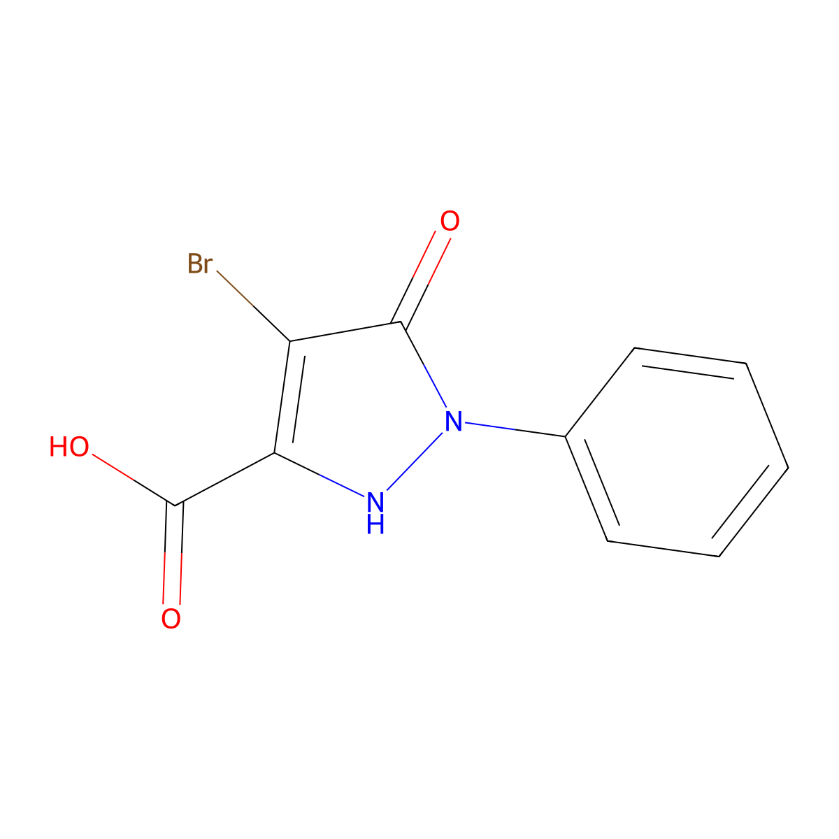 4-bromo-5-oxo-1-phenyl-2,5-dihydro-1H-pyrazole-3-carboxylic acid molecular structure, CAS 1803572-42-0