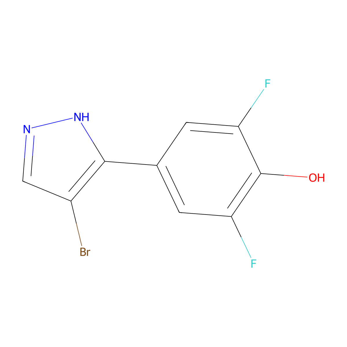 4-(4-Bromo-1H-pyrazol-3-yl)-2,6-difluorophenol molecular structure, CAS 1803574-07-3
