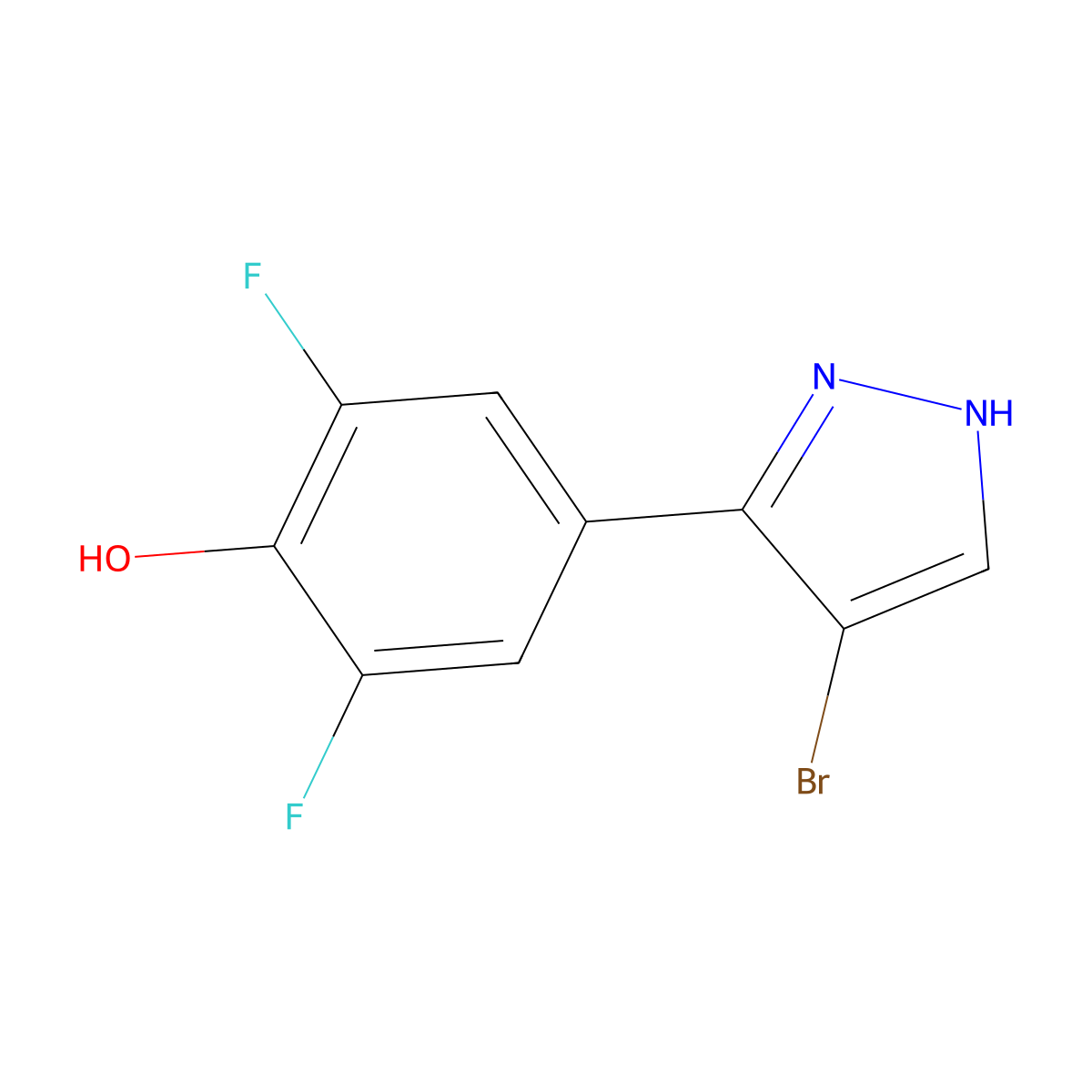 4-(4-Bromo-1H-pyrazol-3-yl)-2,6-difluorophenol molecular structure, CAS 1803574-07-3