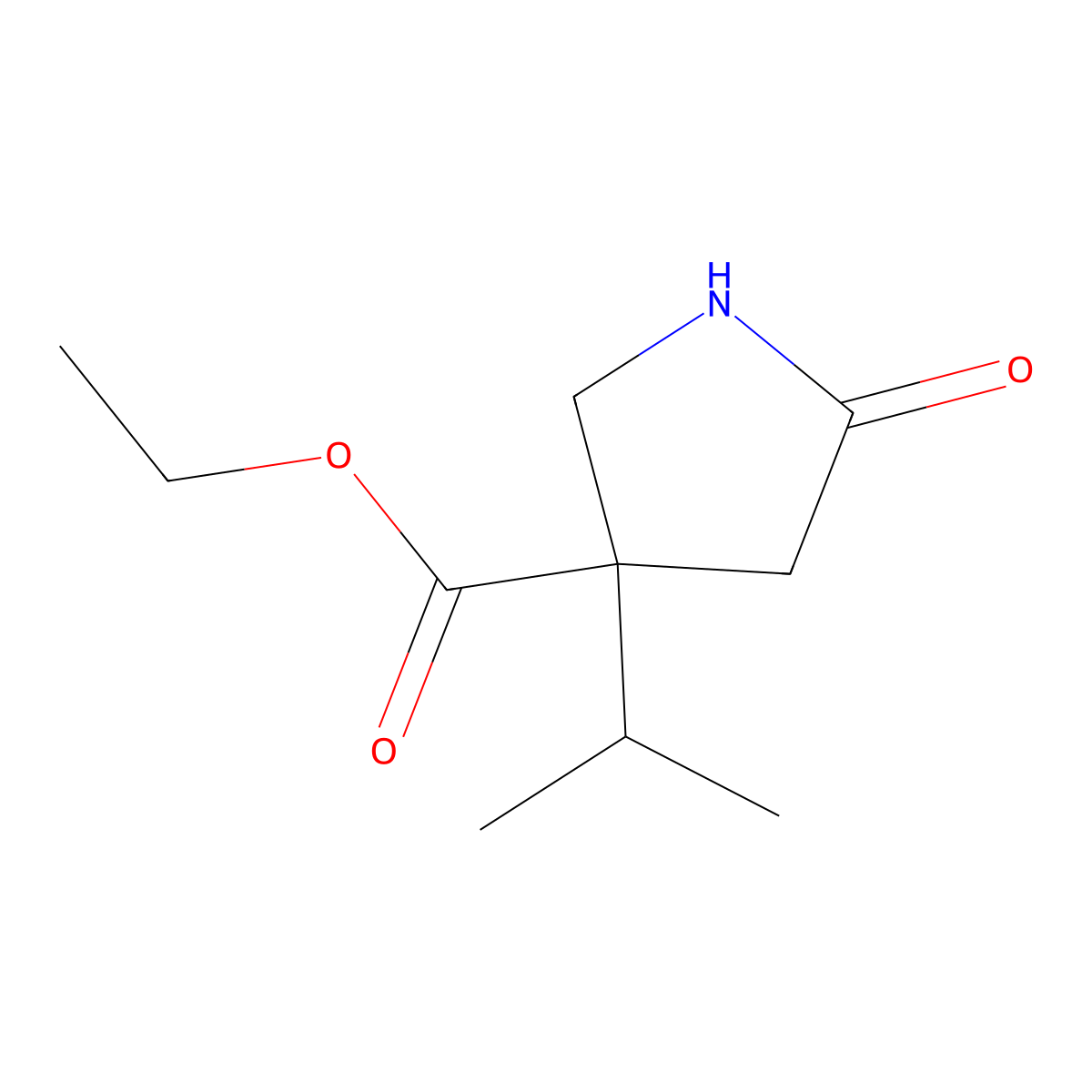 Ethyl 5-oxo-3-(propan-2-yl)pyrrolidine-3-carboxylate molecular structure, CAS 1803580-58-6