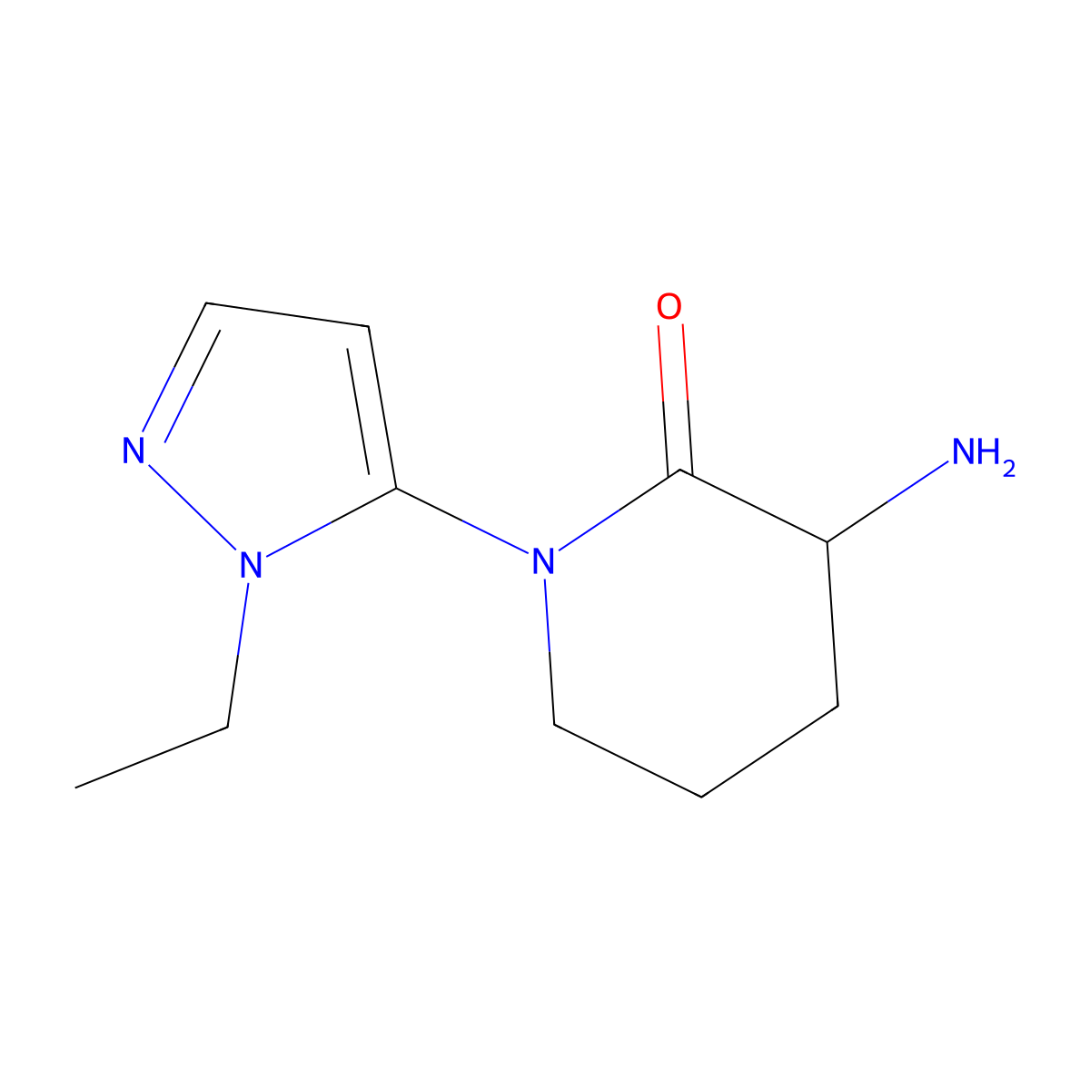 3-amino-1-(1-ethyl-1H-pyrazol-5-yl)piperidin-2-one molecular structure, CAS 1803580-59-7