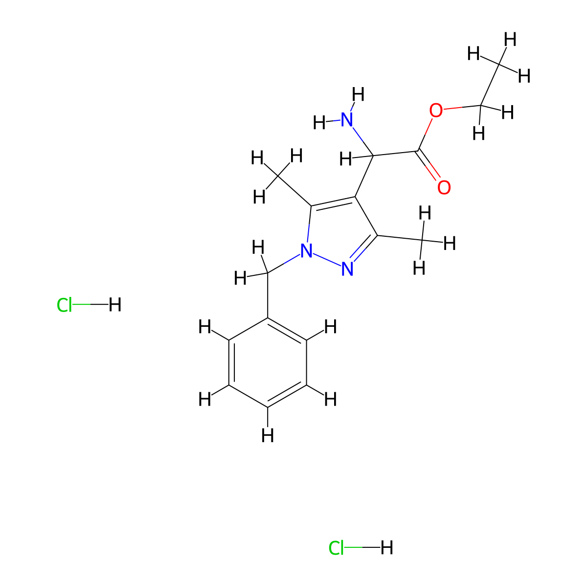 Ethyl 2-amino-2-(1-benzyl-3,5-dimethyl-1H-pyrazol-4-yl)acetate dihydrochloride molecular structure, CAS 1803580-60-0