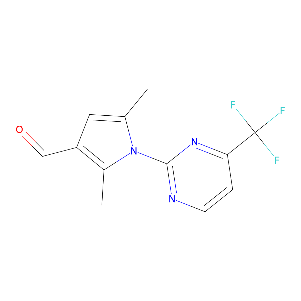2,5-dimethyl-1-[4-(trifluoromethyl)pyrimidin-2-yl]-1H-pyrrole-3-carbaldehyde molecular structure, CAS 1803580-85-9