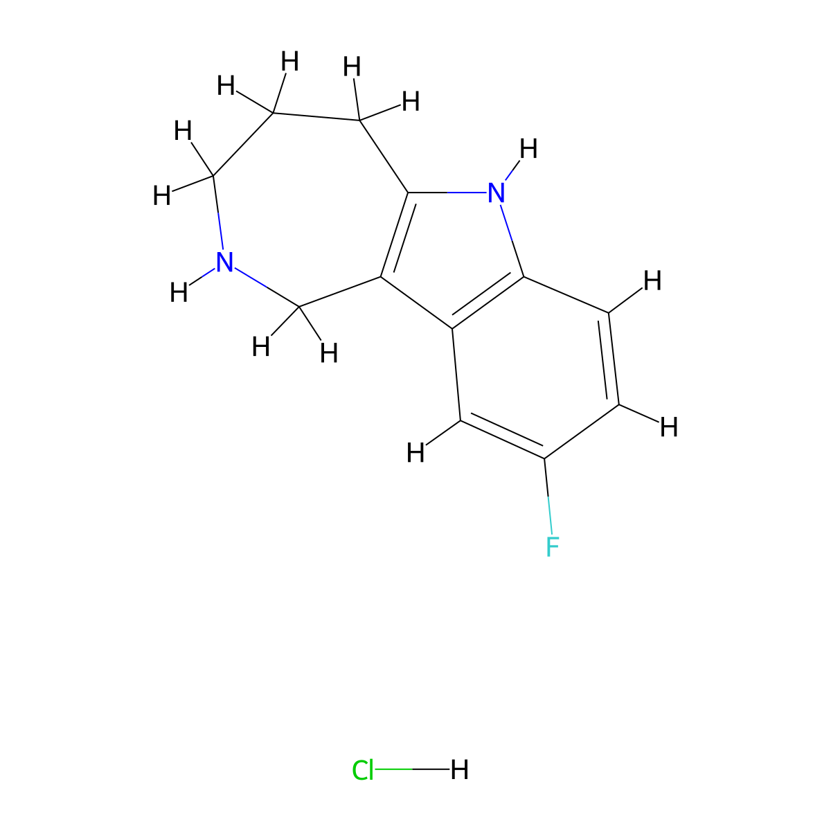 9-fluoro-1H,2H,3H,4H,5H,6H-azepino[4,3-b]indole hydrochloride molecular structure, CAS 1803580-92-8