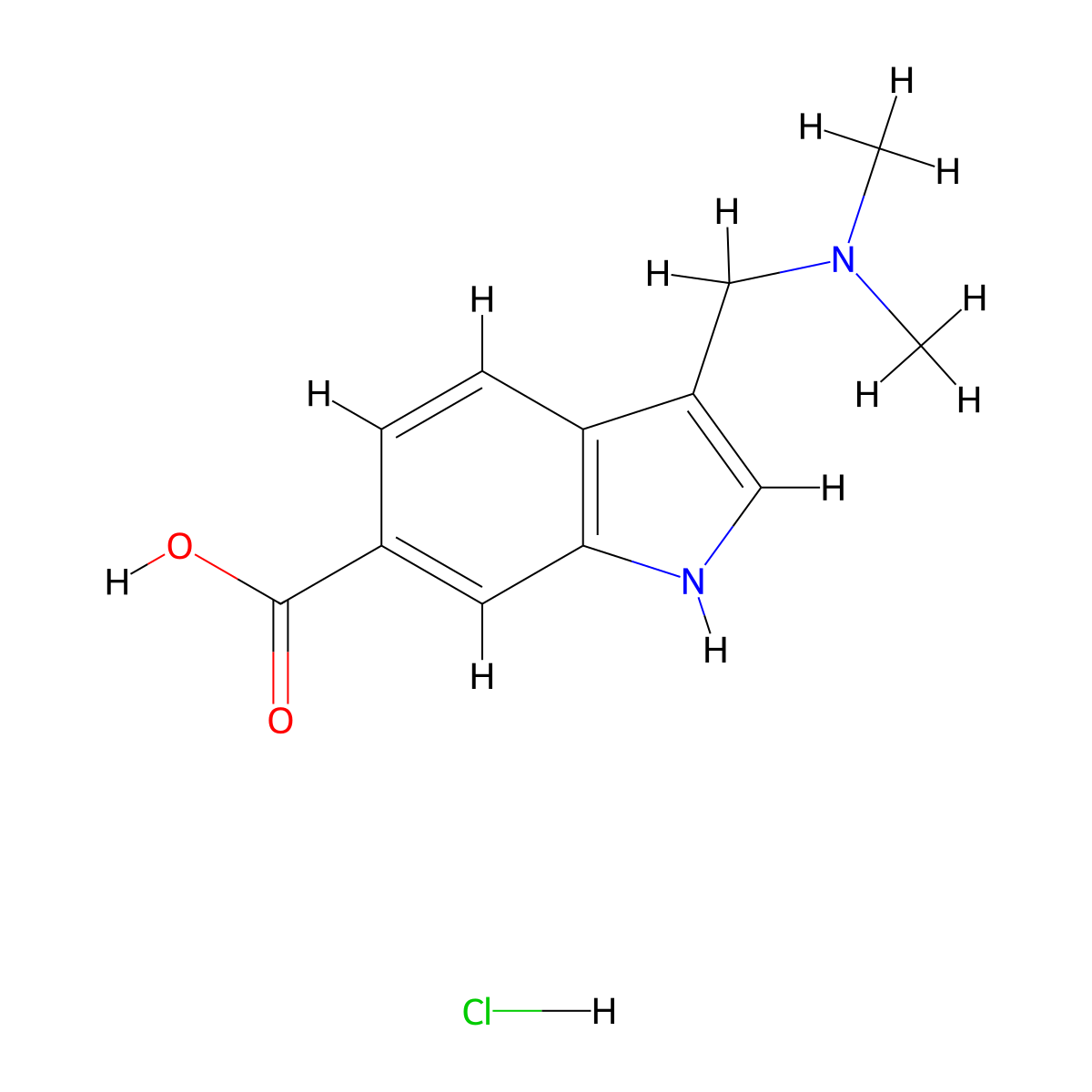 3-[(dimethylamino)methyl]-1H-indole-6-carboxylic acid hydrochloride molecular structure, CAS 1803580-99-5
