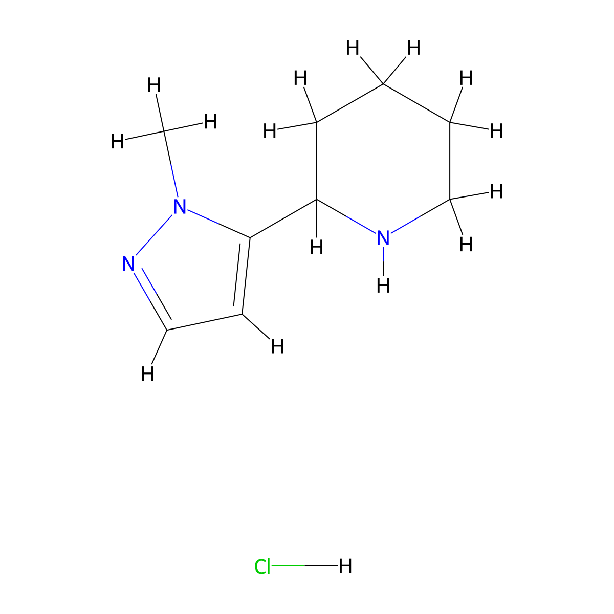 2-(1-methyl-1H-pyrazol-5-yl)piperidine hydrochloride molecular structure, CAS 1803581-02-3